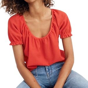 Madewell Texture & Thread Peasant Top Enamel Red Shirt Blouse — Size L